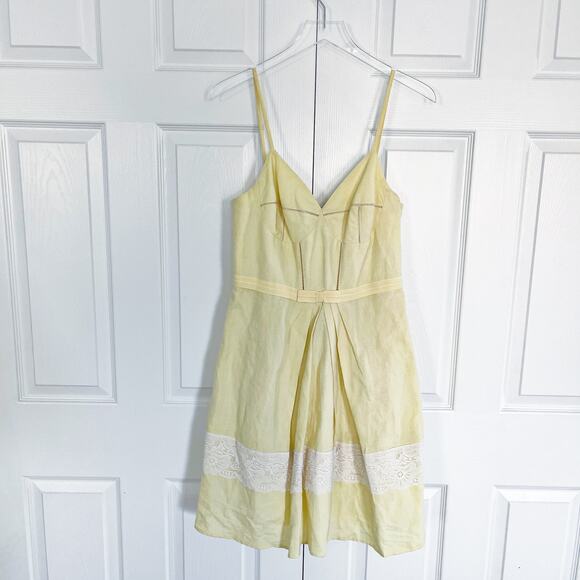 ABS by Allen Schwartz Light Yellow Linen Fit and Flare Dress - Picture 1 of 8